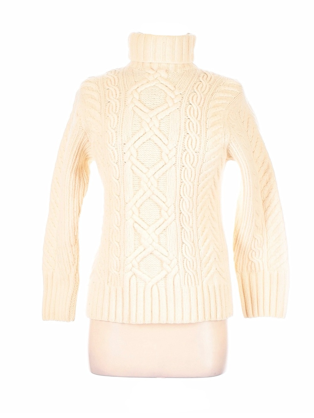Vintage Polo Ralph Lauren Lambswool Hand Knit Cable Turtleneck Sweater Cream M